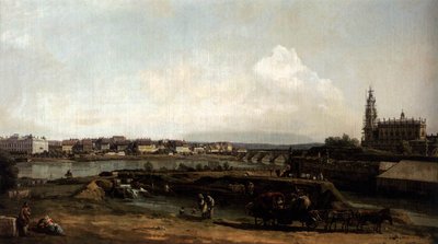 Dresden vanaf de linkeroever van de Elbe, onder de vestingwerken door Bernardo Bellotto